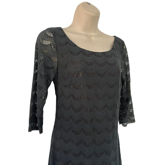 Free People Dark Green Lace Overlay Metallic Lined Open Back Dress Woman's Sz S - Picture 3 of 9